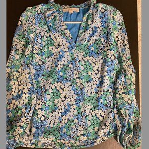LOFT Green & blue Floral Peasant Top XSP (USED)